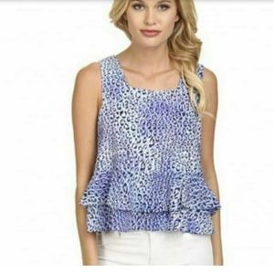 Rebecca Taylor silk sleeveless blue figured crop t
